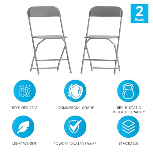 EMMA + OLIVER Set of 2 Plastic Folding Chairs - 650 LB Weight Capacity Lightweight Stackable Folding Chair in White