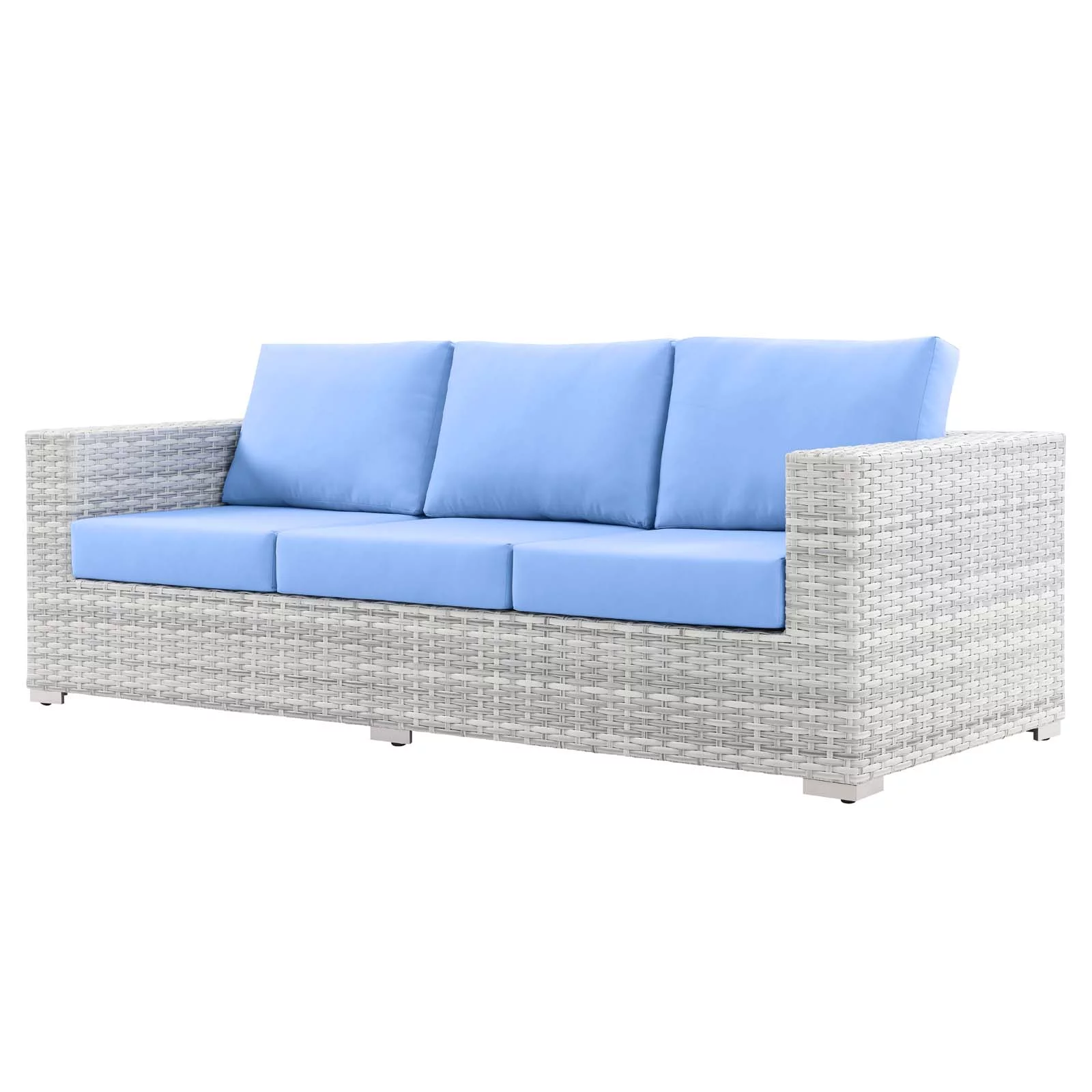 Lounge Sofa, Rattan, Wicker, Light Grey Gray Light Blue, Modern Contemporary Urban Design, Outdoor Patio Balcony Cafe Bistro Garden Furniture Hotel Hospitality