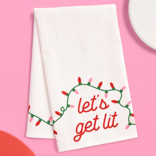 xo, Fetti Let's Get Lit Tea Towel | 18 x 26 in | Christmas Dinner Party Napkin, Holiday Kitchen Dish Towel, Xmas Party Gift, Home Decor