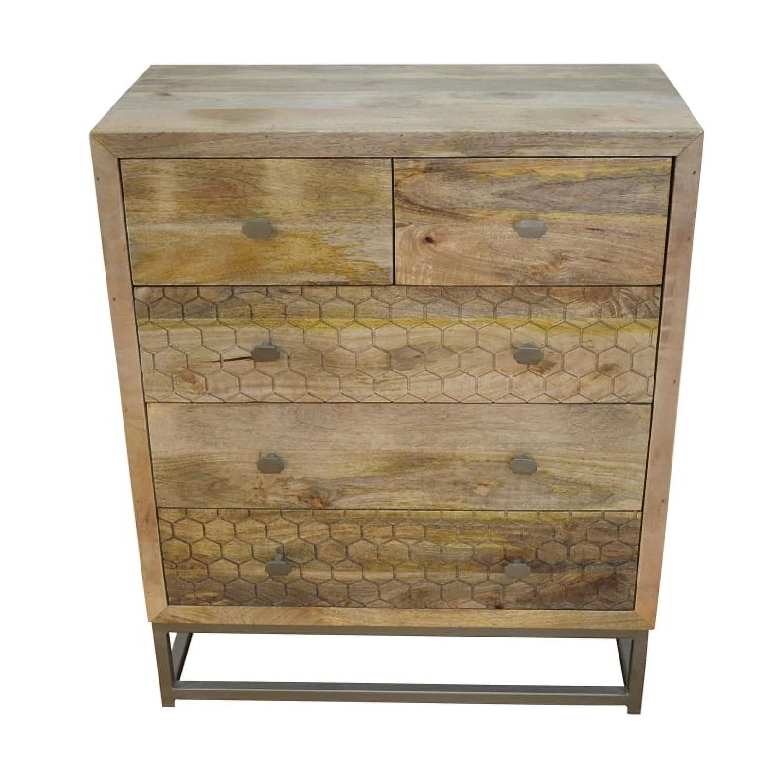 Harlow 5 Drawer Dresser Solid Wood Natural Finish on Brass-Finished Iron Frame