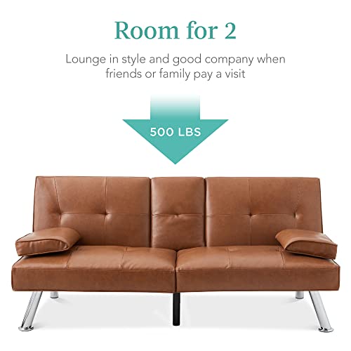 Best Choice Products Faux Leather Upholstered Modern Convertible Futon, Adjustable Folding Sofa Bed, Guest Bed w/Removable Armrests - Blue