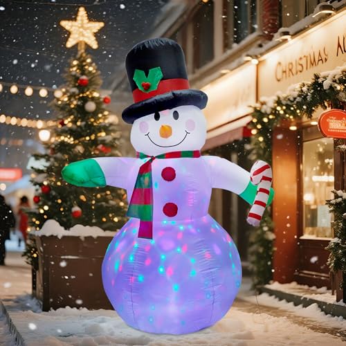 Dynaming 6 FT Christmas Inflatable Snowman, Christmas Blow up Decoration with Rotating LED Lights, Perfect for Indoor Outdoor Garden Yard Holiday Xmas Party