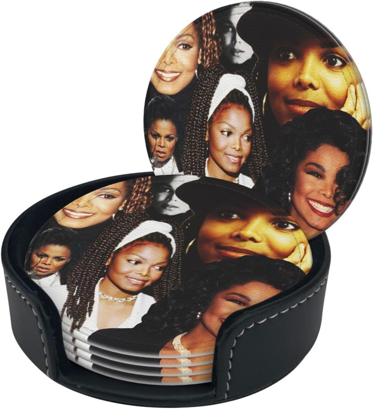 Janet Great Artist Jackson 6 Pcs Coasters Cups Coasters with Holder Reusable Cup Pad for Tabletop Protection Modern Home Decor Cups Mats for Tea Table for Party