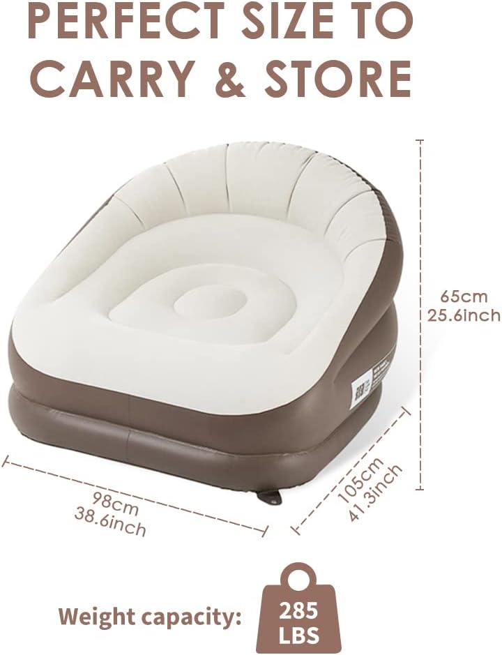 Air Mattress Inflatable Sofa，Double Inflatable Chair for Adults-Flodable Blow Up Couch Lounger-Portable Air Sofa for Indoor Living/Tent Camping/Outdoor Activities(Snow White), Single