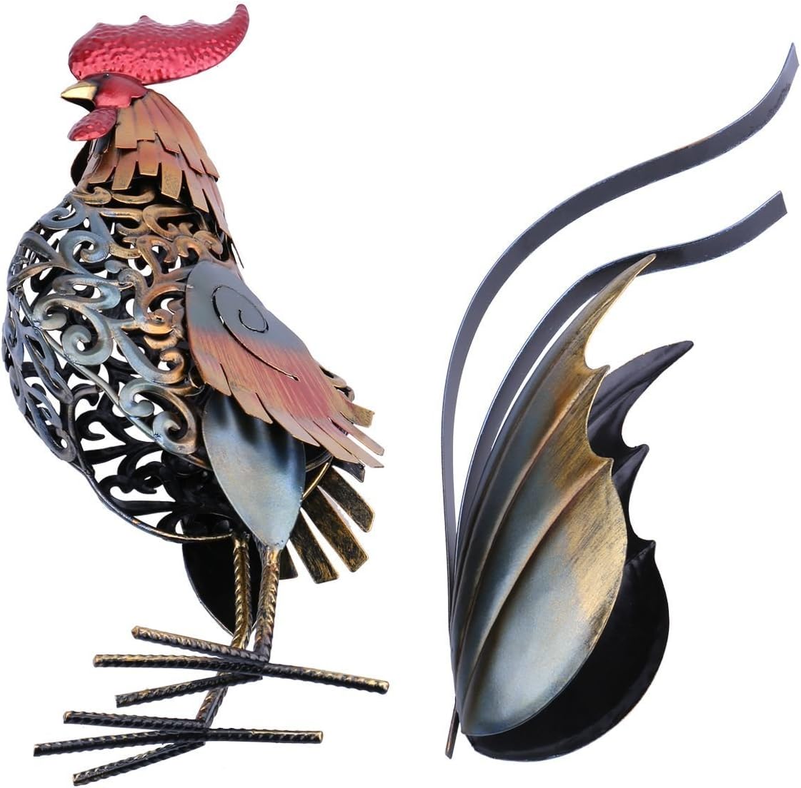 Too-arts Metal Sculpture Carved Iron Rooster Home Furnishing Artwork Craft Gifts