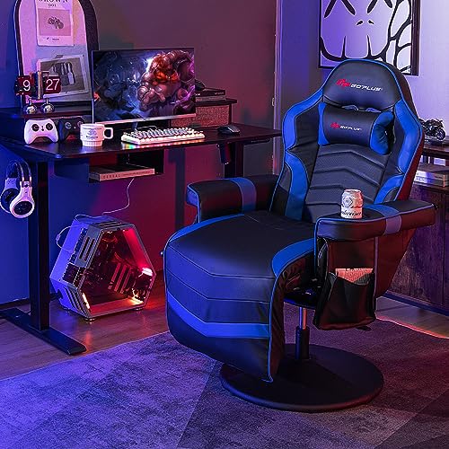 Goplus Massage Gaming Chair, Racing Style Gaming Recliner w/Adjustable Backrest and Footrest, Ergonomic High Back PU Leather Computer Office Chair Swivel Game Chair w/Cup Holder and Side Pouch