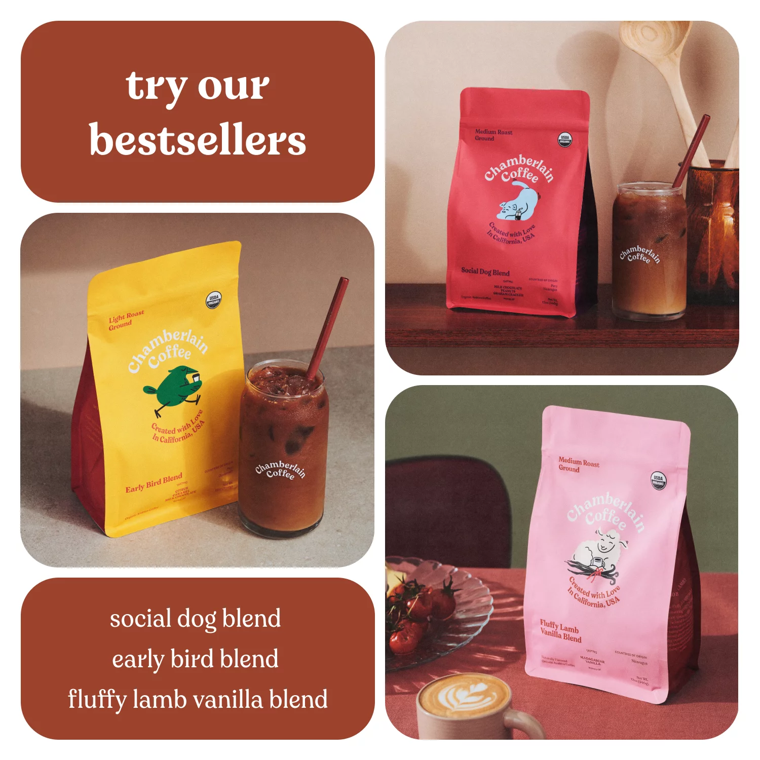 Chamberlain Coffee, Fluffy Lamb Vanilla Medium Roast Grounds Bag, Naturally Caffeinated, 12 oz