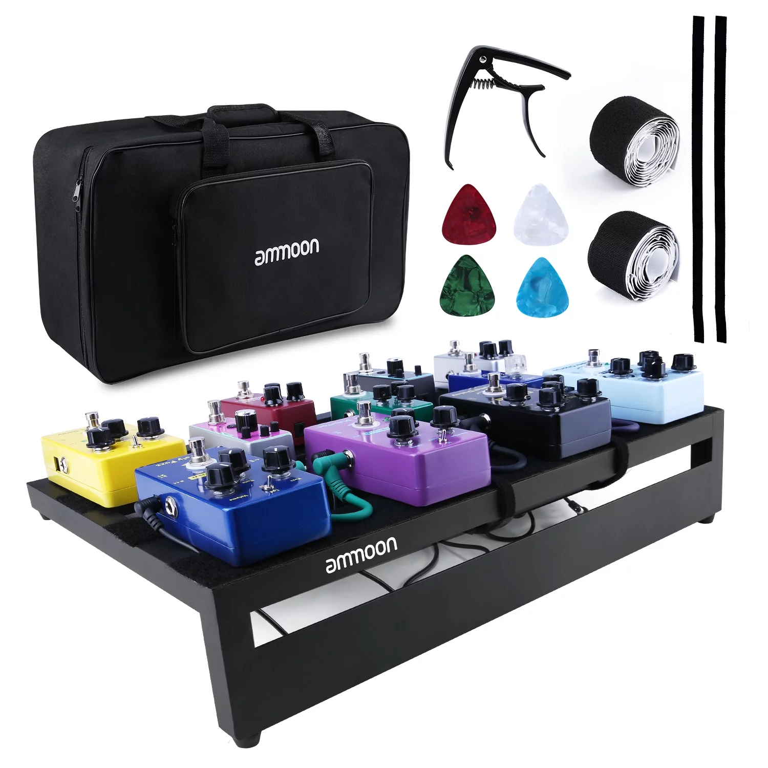 Ammoon Large Guitar Effect Pedal Board Pedalboard Aluminum Alloy with Carry Bag Capo 4pcs Picks Fixing Tapes