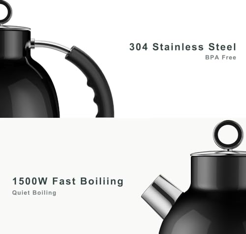 ASCOT Electric Kettle, Electric Tea Kettle Hot Water Kettle Stainless Steel Kettle 1.5L 1500W Tea Heater & Boiling Water, Auto Shut-Off and Boil-Dry Protection (Polished Silver)