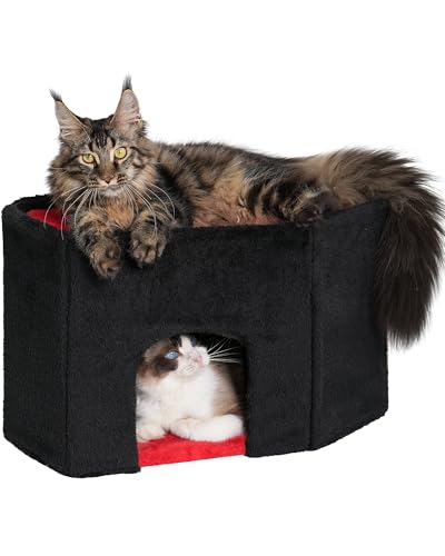 14in Cat Tree Tower with Large Perch, 20 * 16.5 Inch Top Bed for Adult Cats, Scratching Post with Bed for Kittens, Beige