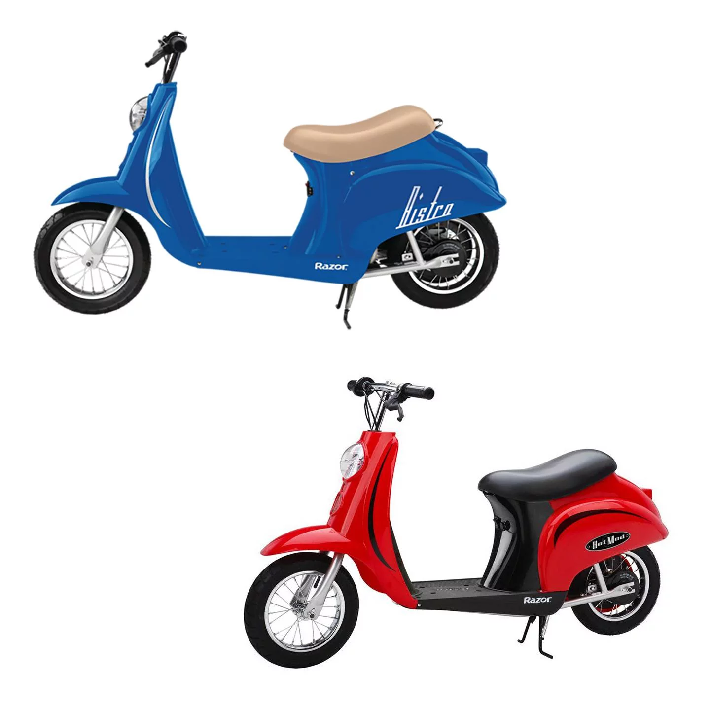 Razor Pocket Mod Miniature Euro 24V Electric Retro Scooters, 1 Blue & 1 Red