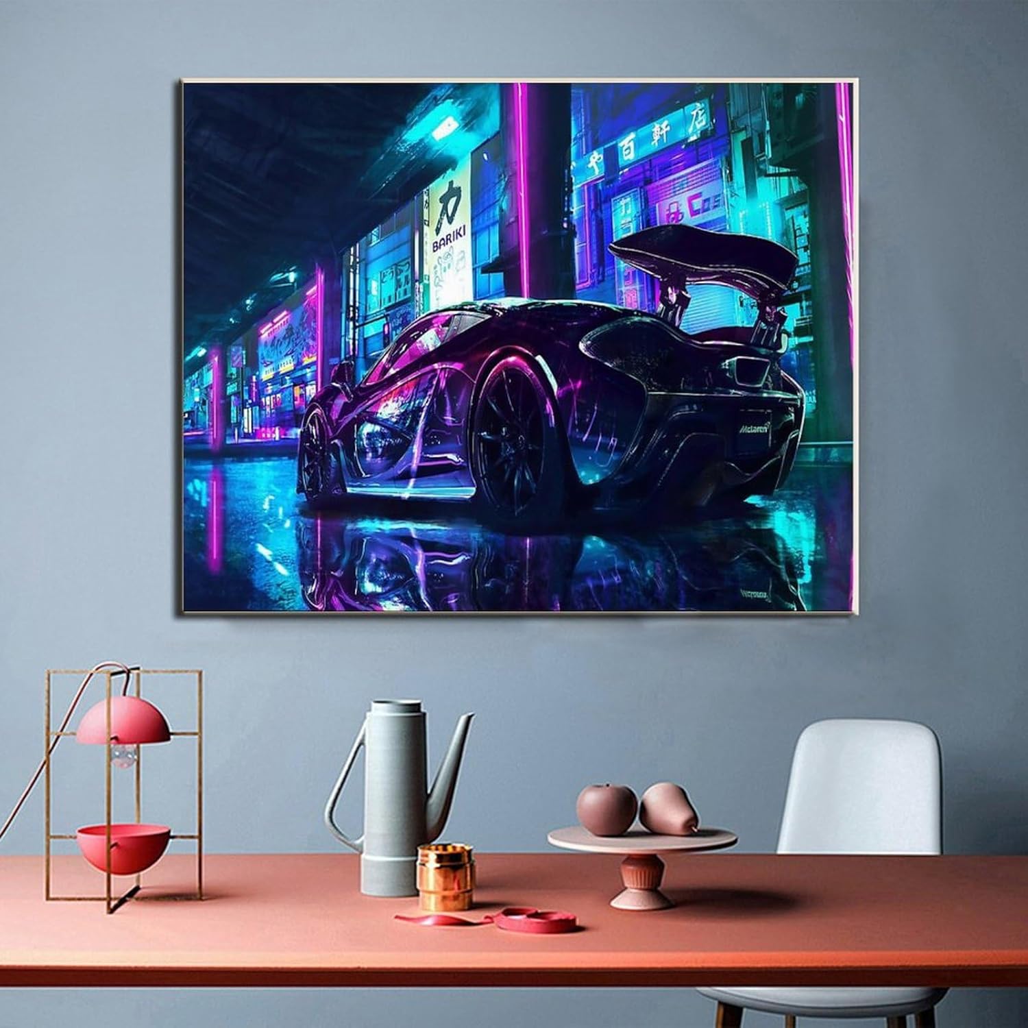 LBUCOS Tokyo Street Racing Neon Poster Racing Poster Canvas Painting Posters And Prints Wall Art Pictures for Living Room Bedroom Decor 24x32inch(60x80cm) Frame-style-1