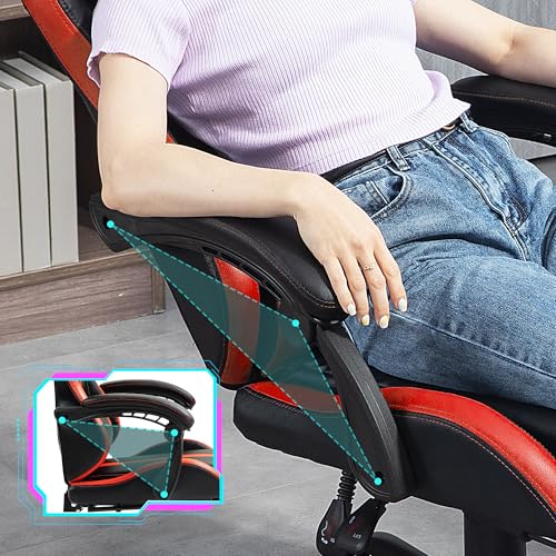 Massage Gaming Chair w/Footrest, Ergonomic High Back PC Chair w/Headrest and Lumbar, PU Swivel Home Desk Office Chair, Black