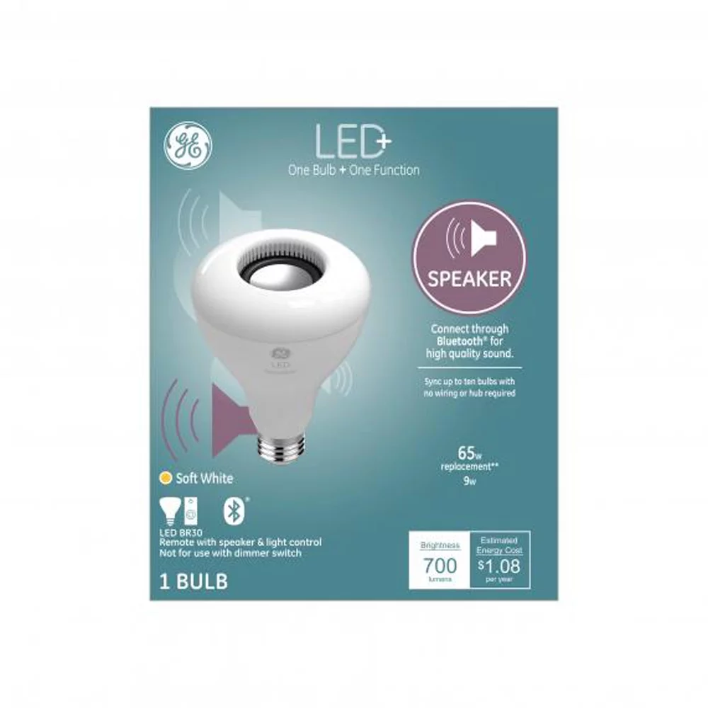 GE LED+ BR30 Soft White Indoor Flood Light Bulb with Speaker, 1 Pack