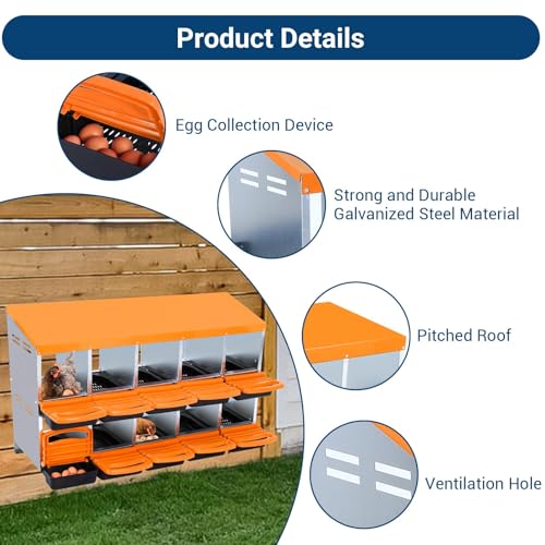 Chicken Nesting Box, 10 Hole 2 Layer Hen Nest Box with Legs, Roll Away Eggs Laying Boxes,Cleanable Pull Out Hen Roosting Boxes