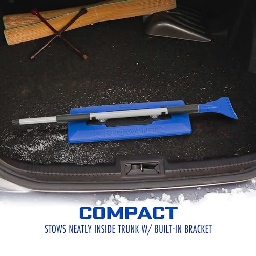 Snow Joe SJBLZD-LED 4-in-1 Telescoping Scracth-Free Snow Broom + Ice Scraper, 18-Inch Foam Head, Headlights, Blue