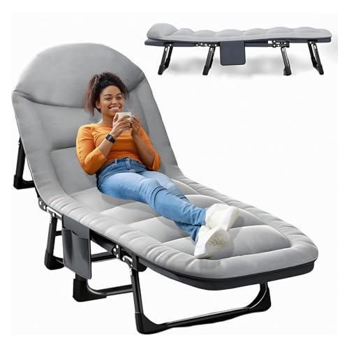 Foldable Camping Cot for Adults, 6 Adjustable Positions Sleeping Cots, Portable Folding Bed with Pillow, Heavy Duty Cot Bed for Camp, Travel, Room, Office (Grey, Medium-70 in)