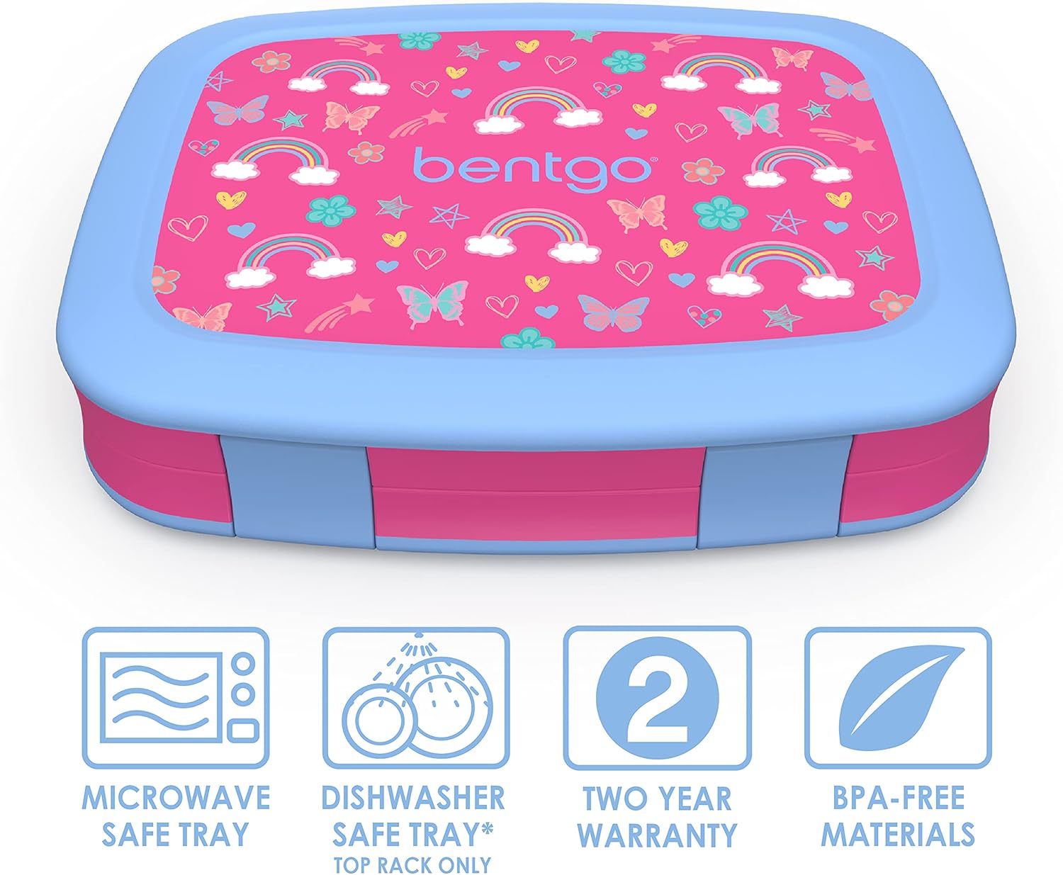 Bentgo Prints Insulated Lunch Bag Set With Kids Bento-Style Lunch Box (Rainbows and Butterflies)