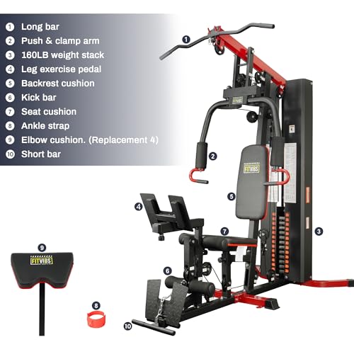 Home Gym, Multifunctional Workout Equipment with Leg Press, Exercise Equipment for Home with Pulley System, Home Gym Equipment for Full Body Strength Training, 160LBS