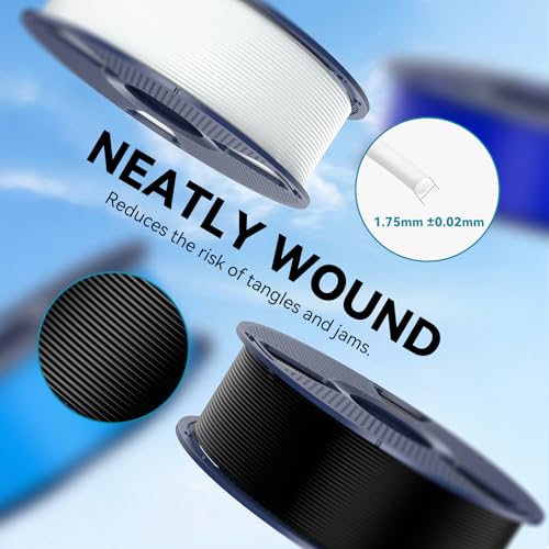 SUNLU 4kg PLA 3D Printer Filament Bundle, Neatly Wound PLA Filament 1.75mm ±0.02mm, Individually Vacuum Packed, 4kg in Total, 1kg per Spool, 4 Pack, 4000g, 4Black