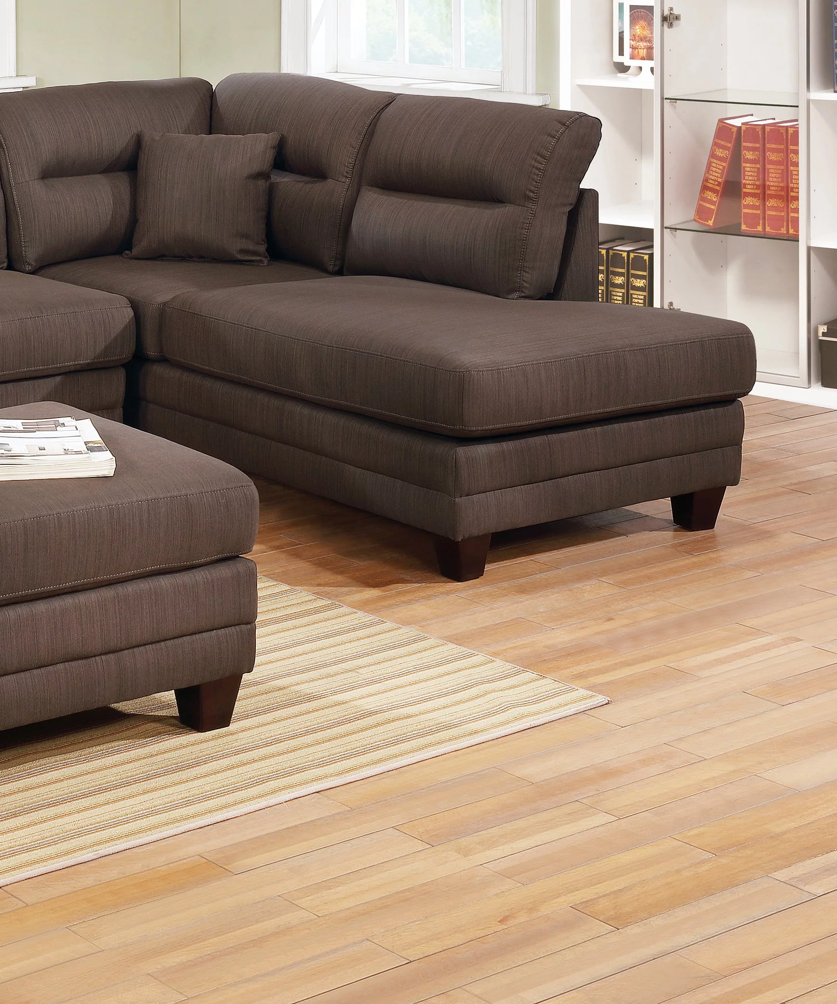 Solid Pine Wooden Frame 3pcs Sectional Living Room Formal Contemporary Reversible Sectional Sofa Chaise Ottoman Grey Polyfiber