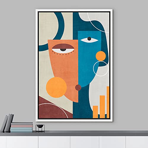 IDEA4WALL Framed Canvas Print Wall Art Abstract Blue, Orange & Yellow Polygon Face Pop Culture Shapes Illustrations Pop Art Bohemian Colorful Ultra for Living Room, Bedroom, Office