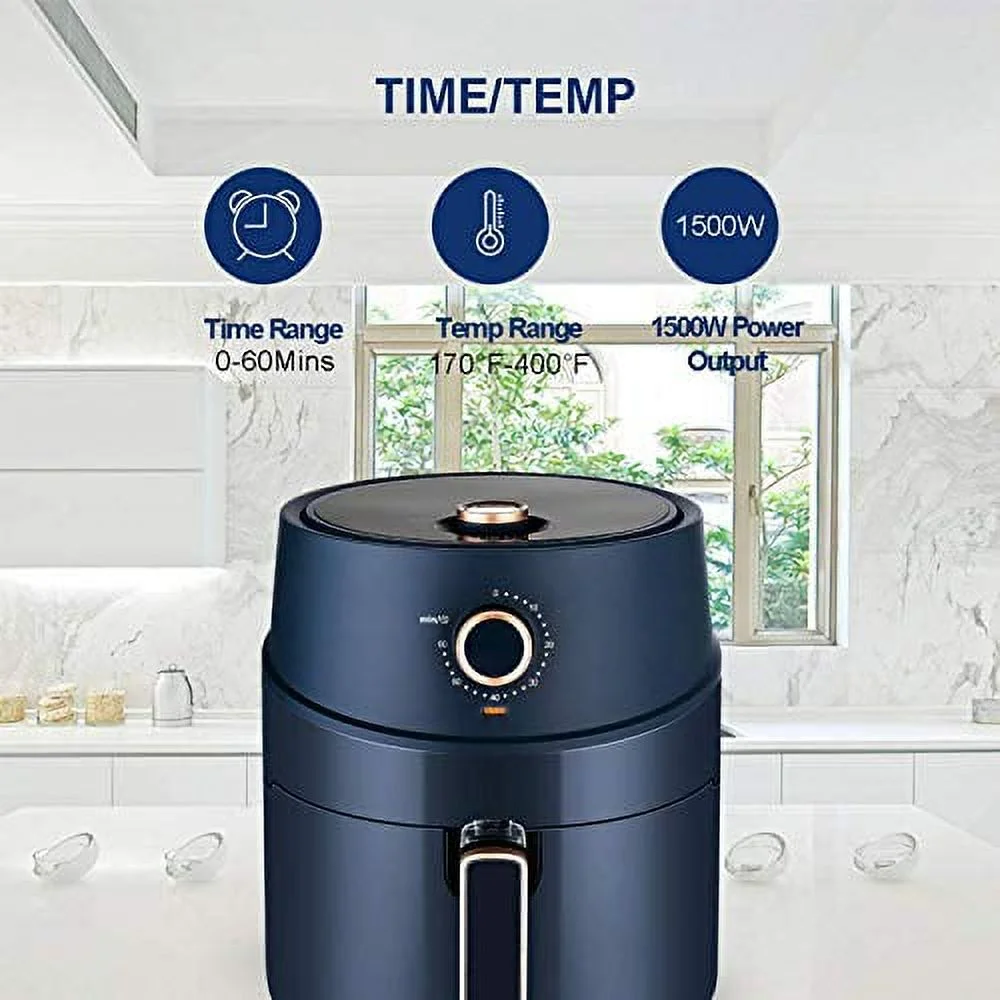 JKM 3.7 Quart Air Fryer Oven 1500W,15 E-Recipes, Control Timer&Temp Knob, Auto Shut Off, Navy Blue