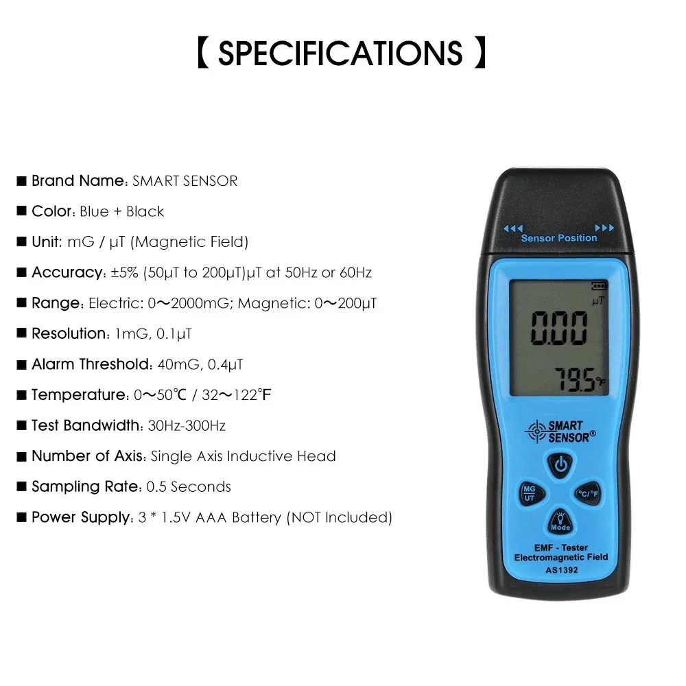 SMART SENSOR Handheld Digital LCD EMF Tester Electromagnetic Field Radiation Detector Meter Dosimeter Tester Counter