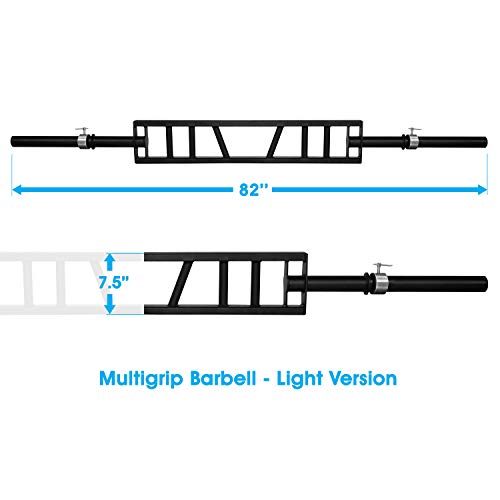 Yes4All Multi Grip Barbell & Cable Attachment - Swiss Bar, American Bar for Greater Range of Motion, with 2 Collars, Fits Olympic Weight Plates - Home Gym & Support Pressing, Lifting & Curls