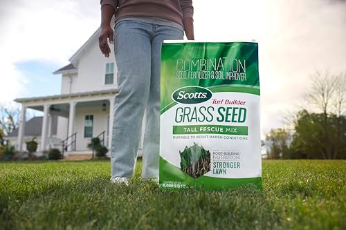 Scotts Turf Builder Grass Seed Tall Fescue Mix with Fertilizer and Soil Improver, Resists Harsh Conditions, 5.6 lbs.