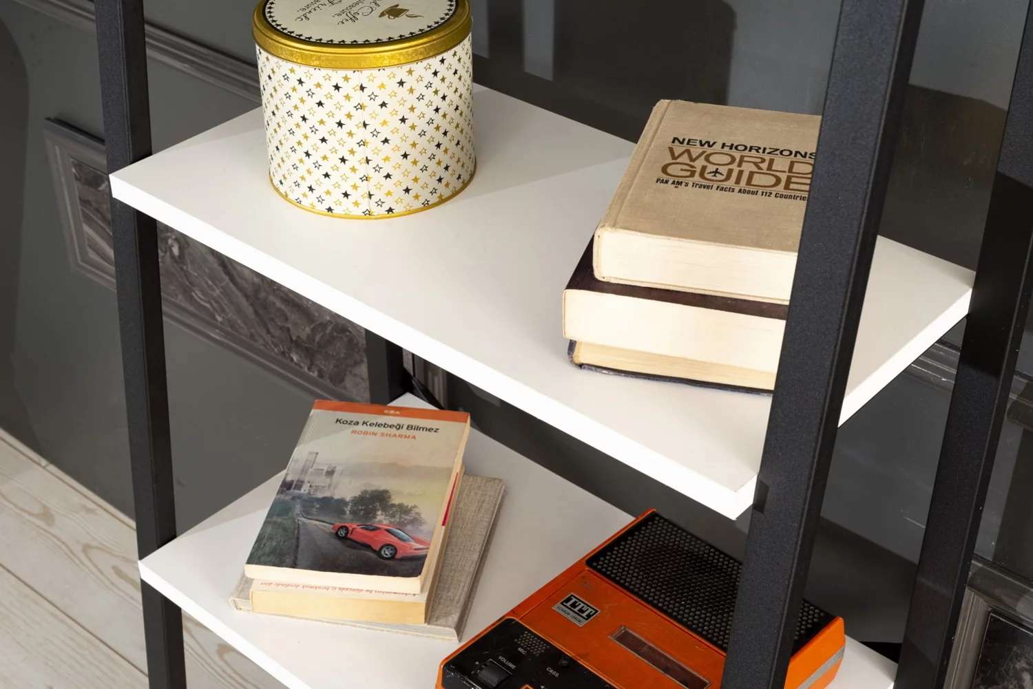 Lion 5 Tier Modern Ladder Bookshelf, Metal Frame Bookshelf for Small Spaces in your Living Rooms, Office Furniture Bookcase,White