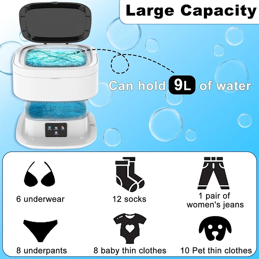 Portable Washing Machine, 10L Large Capacity Foldable Washer, Deep Cleaning of Underwear, Baby Clothes, Suitable for Apartments, Dormitories, Hotel(Gray)