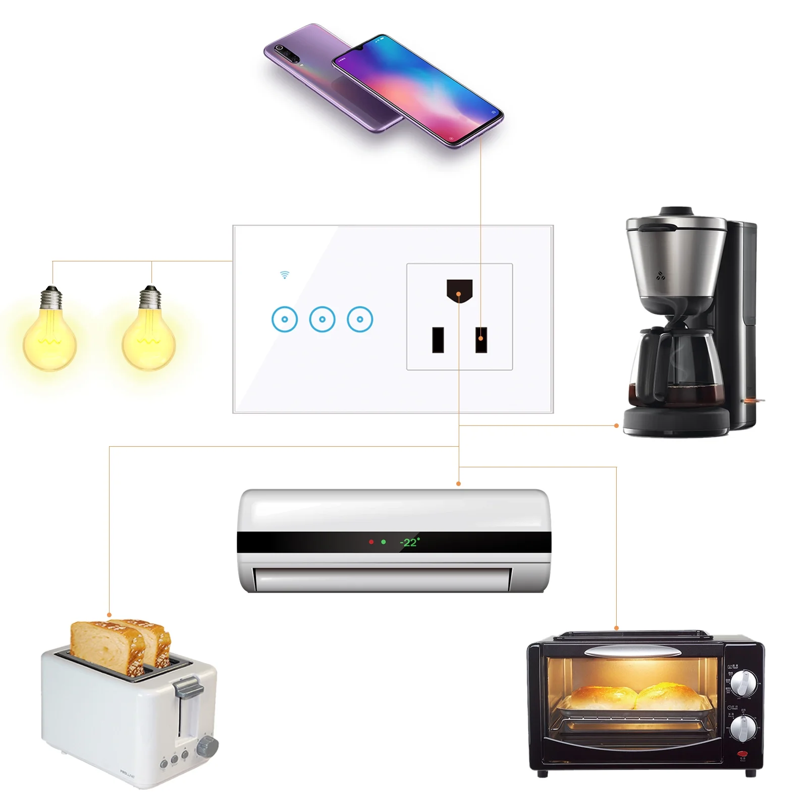 95- Wi-Fi Smart Wall Outlet With 1 Gang Touch Light Switch Smart Life App Remote Control, Voice Control, Touch Control Compatible With Assistant Wi-Fi Smart Switch Plug Outlet Standard