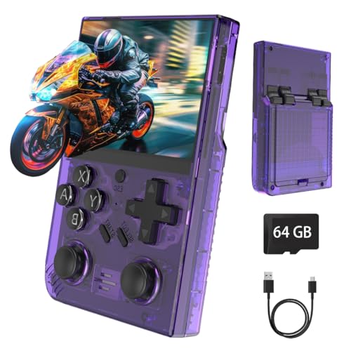WeLohas Retro Gaming Device,Handheld Games with Linux System ,64G TF Card Preloaded 15000+ Fun Video Games,3.5'' IPS Screen,Portable Handheld Emulator Gift for Teens Adults,Purple
