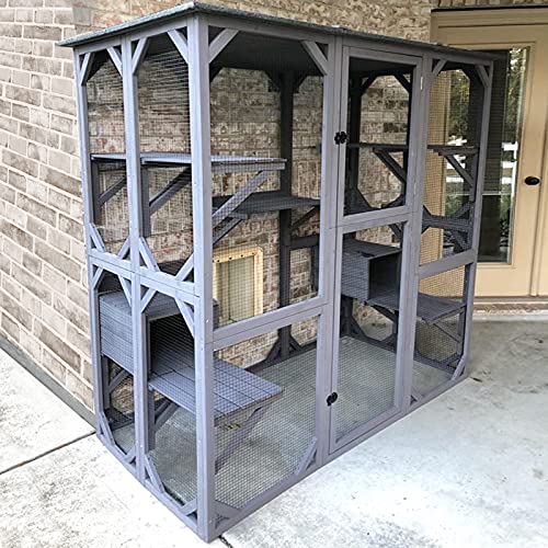Aivituvin Catio Outdoor Cat Enclosure Large Cat House for Mulitiple Cats Walk in Kitty Cage with Tarp Roof 70
