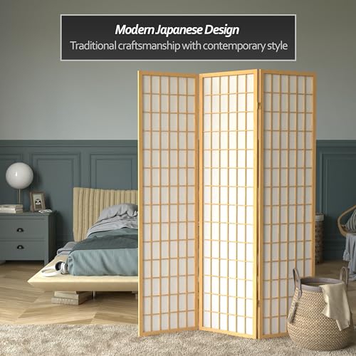 Red Lantern 6 ft. Tall Window Pane Shoji Screen-Natural-4 Panels Room Divider