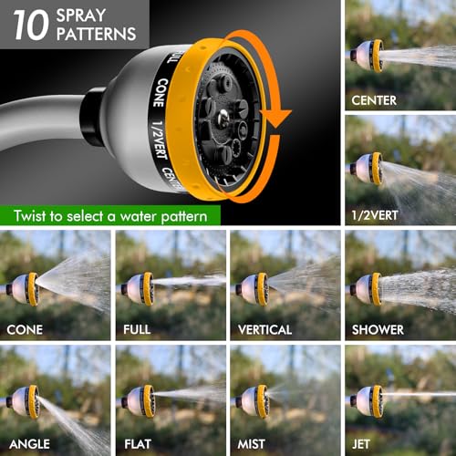 RESTMO Watering Wand Heavy Duty, Metal Garden Hose Wand with 10 Spray Patterns, 15-Inch Long Hose Nozzle Sprayer with Thumb Flow Control, Ideal to Water Hanging Baskets and Shrubs