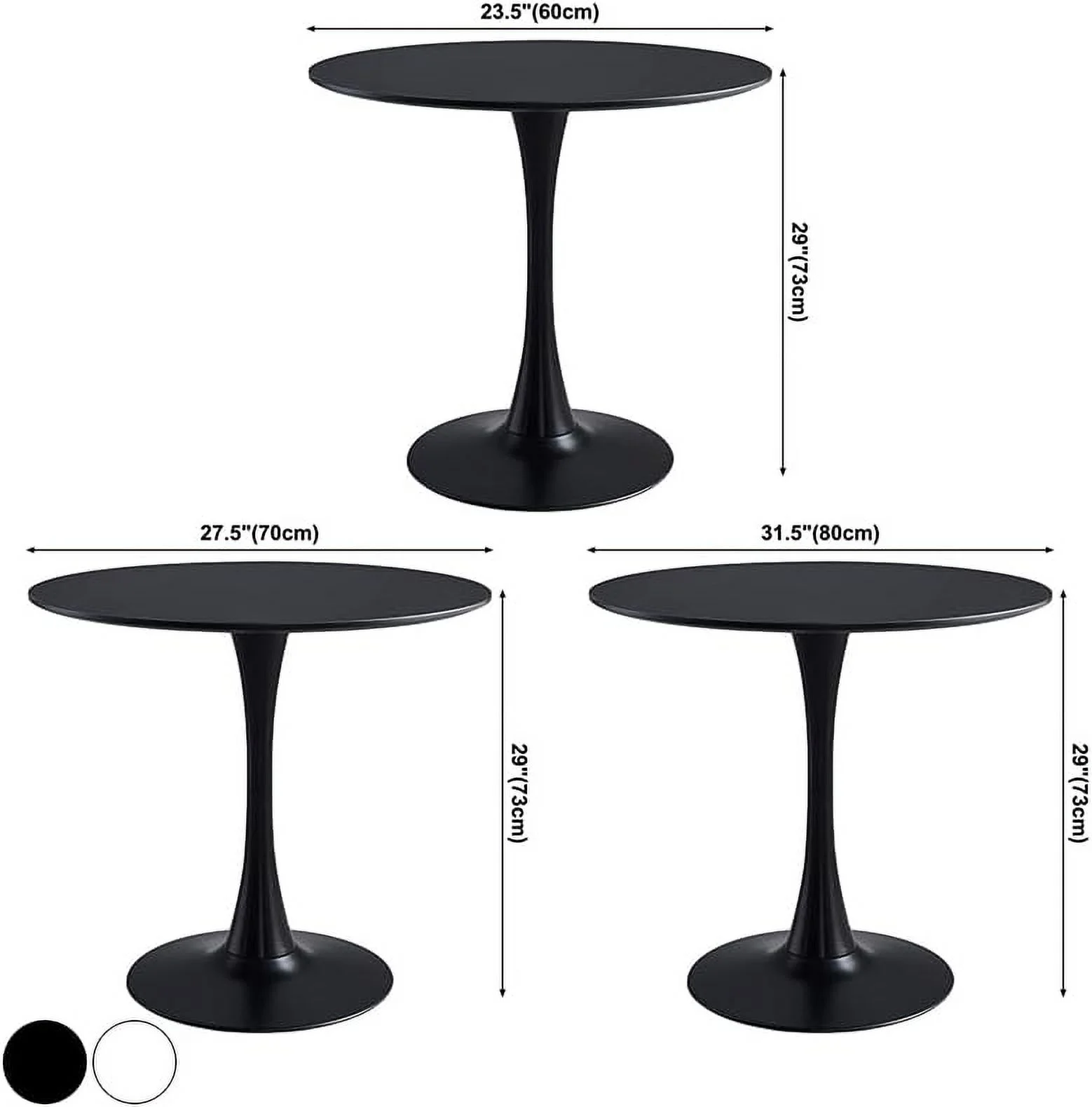 TJUNBOLIFE MIINO Simplicity Round Dining Table  27.6" W Black Leisure Table for Kitchen Dining Room Living Room  Accent Coffee Table for Small Space Office