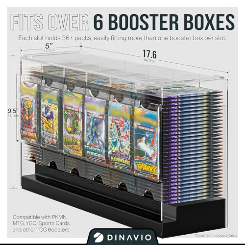 6-Slot Booster Pack Dispenser with Black Base - Fits 240 Booster Packs for Dispensing - Compatible with TCG Trading Card Boosters and Sports Card Boosters - 4mm Acrylic Stackable
