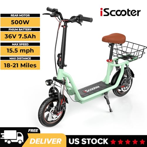 iScooter Electric Scooter with Seat, 37/21 Miles Long Range & 28/19/15.6 MPH Top Speed, 14
