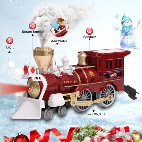 Christmas Train Set, Train Toy with Remote Control, Toy Train Set Under The Christmas Tree with Sounds, Lights and Smoke, Christmas Toy Gift for Toddler 3 4 5 6 7 8 Years