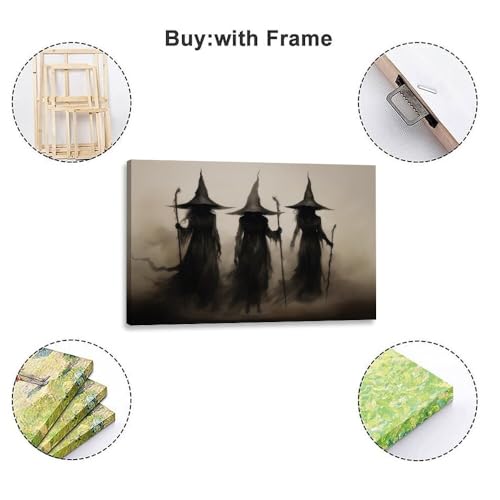 Horror Halloween Decor Wall Art Print Three Witches In The Forest Vintage Posters Decor Autumn Beautiful Witches Forest Canvas Printing For Living Room Bedroom 24x36inch Unframed