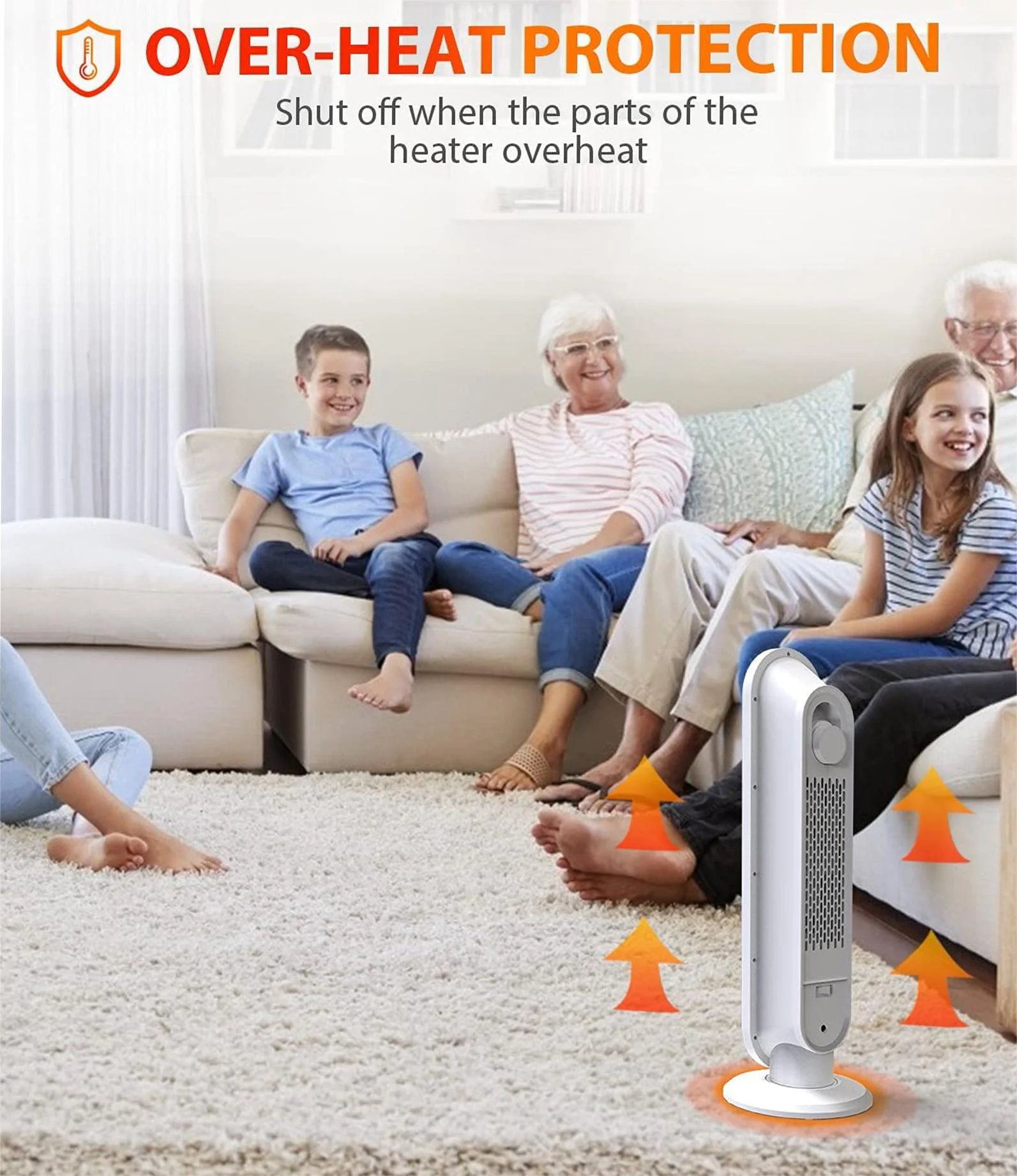 HONGGE 1500W Electric Ceramic Tower Space Heater with Remote, White