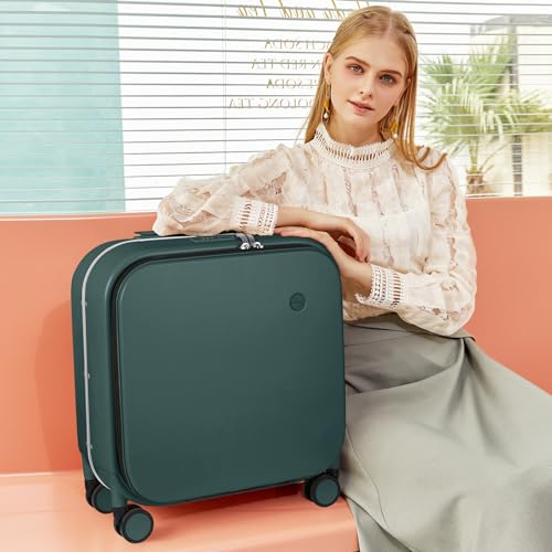mixi Carry On Luggage, 20'' Suitcase with Front Laptop Pocket, Travel Rolling Luggage Aluminum Frame PC Hardside with Spinner Wheels & TSA Lock and Cover - Smoke White