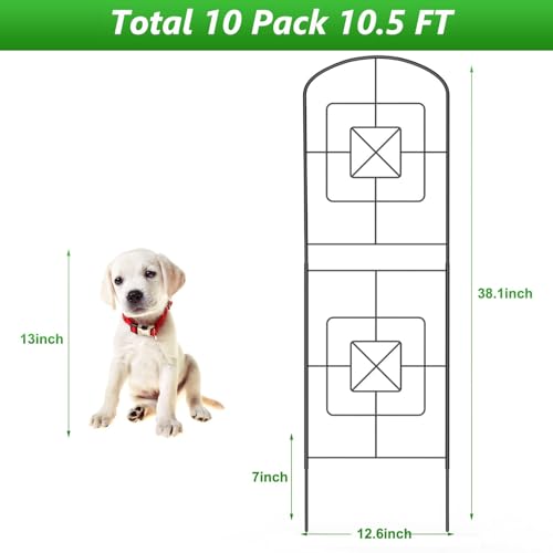 Skcoipsra Decorative Garden Fence 10 Pack, 38in(H) x 10.5ft(L) Animal Barrier Fence, Rustproof Metal Fencing for Yard, Dog Rabbits Wire Section Garden Edging Border for Yard Patio, Arched
