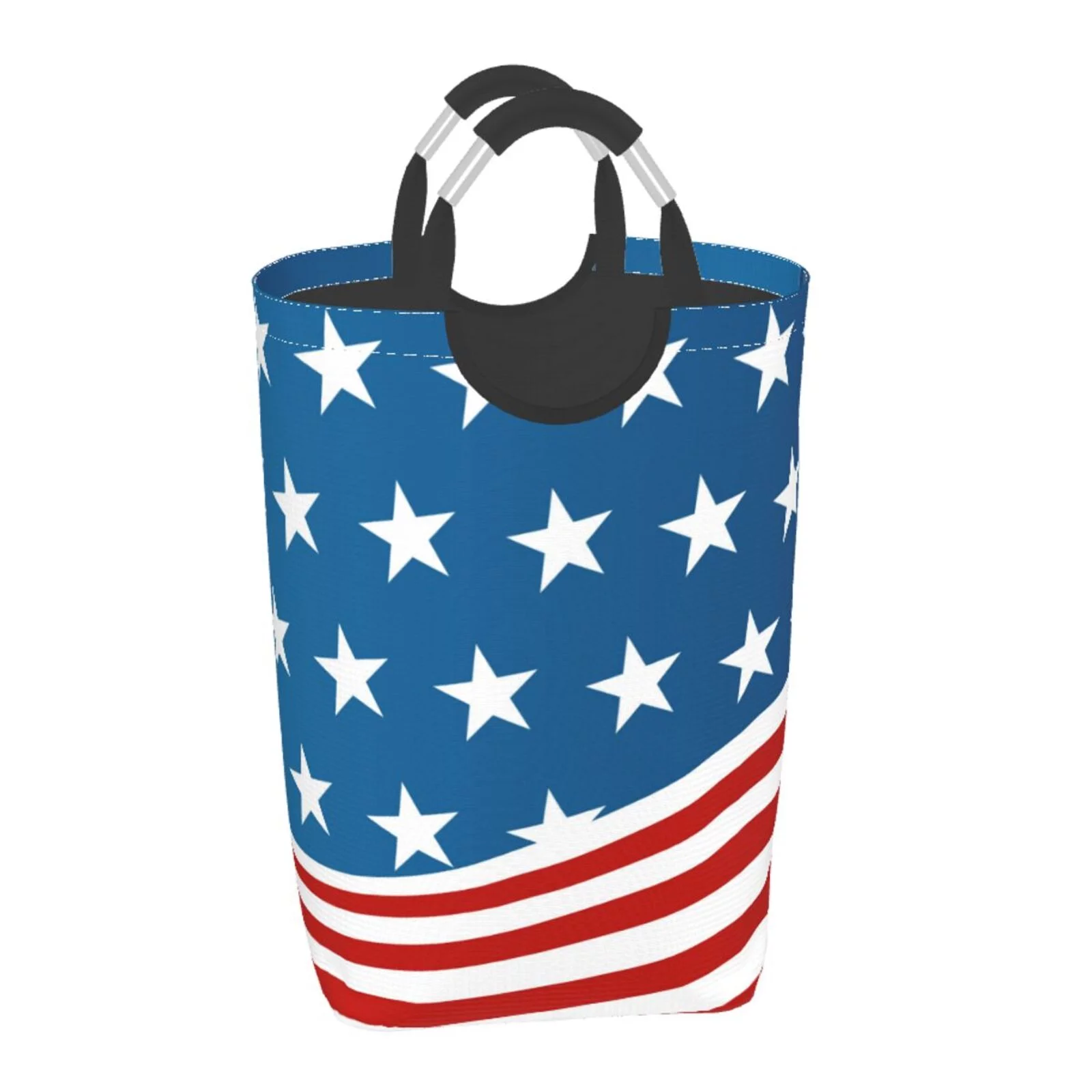 XMXT Large Collapsible Laundry Hamper, American Stripes Star Print Laundry Basket with Aluminum Handle, 50L Multicolor