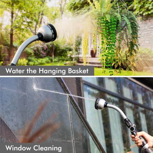 RESTMO Watering Wand Heavy Duty, Metal Garden Hose Wand with 10 Spray Patterns, 15-Inch Long Hose Nozzle Sprayer with Thumb Flow Control, Ideal to Water Hanging Baskets and Shrubs