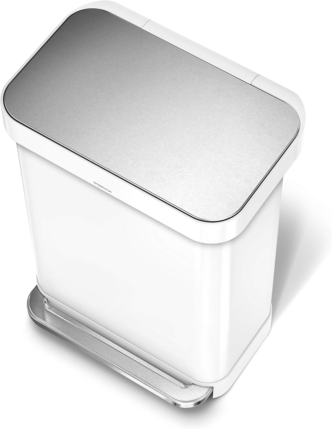 simplehuman 55 Liter Rectangular Kitchen Step Soft-Close Lid, White Stainless Steel Trash can