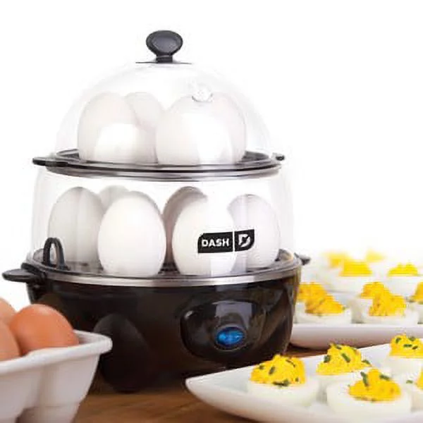 Dash Deluxe Egg Cooker for Hard Boiled, Poached, Scrambled Eggs, Omelets, Steamed Vegetables, Dumplings & More, 12 Capacity, with Auto Shut Off Feature - Black - New