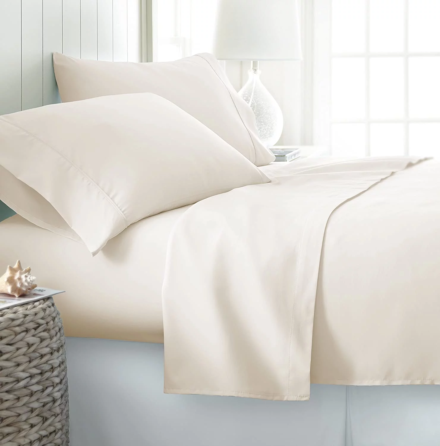 800 Thread Count 100% Egyptian Cotton 4-Piece Bed Sheet Set (1 Flat, 1 Fitted Sheet, 2 Pillow Covers) 15 Inches Deep Pocket Size California-King Color Ivory Solid